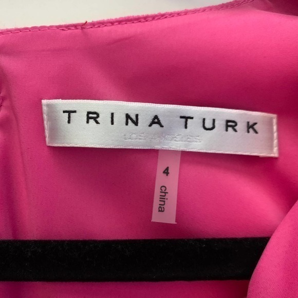 TRINA TURK Dress 4‎ Hot Pink Fringe Crepe Sheath Mini Preppy Resort Vacation - Picture 9 of 11